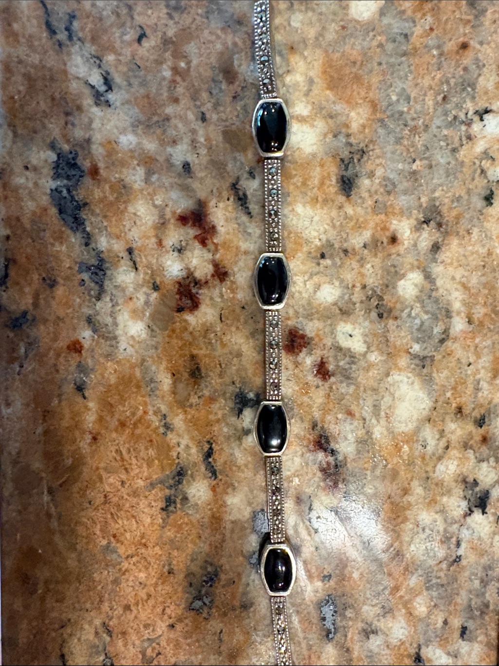 Black Onyx And Marcazite Sterling Silver Bracelet